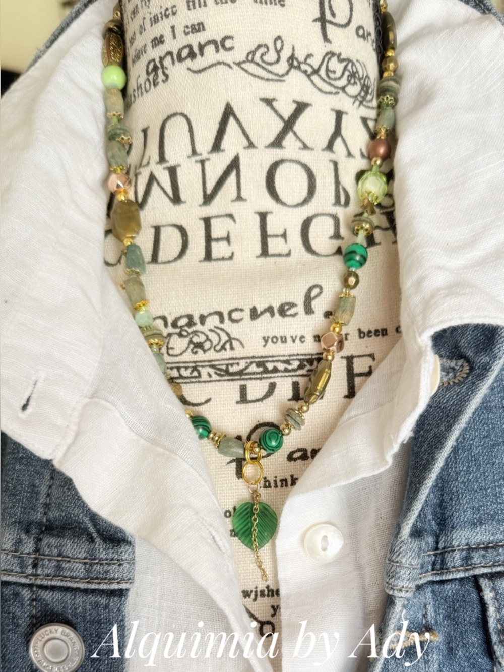 Green malachite and Gold Mixed-Bead Necklace